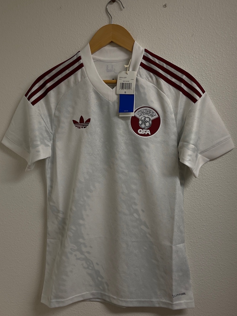 Adidas Qatar National Team Soccer Jersey White Maroon Men’s